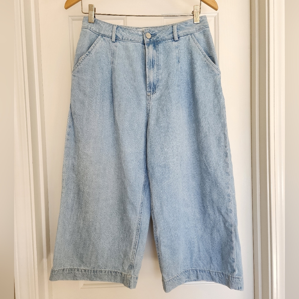 PAIGE Denim Clarice Culotte Jeans Light Fauna Wash Size 28 Cropped Wide Leg - Picture 2 of 12